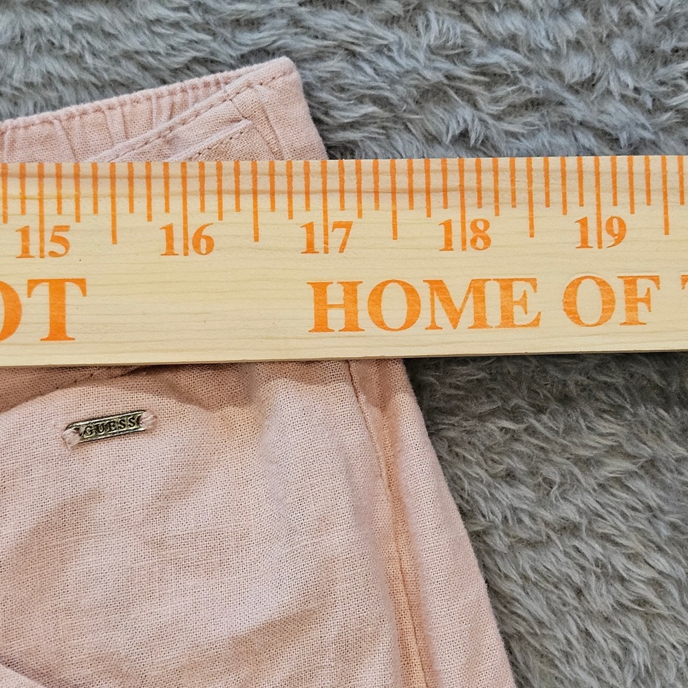 Guess Los Angeles Pink Linen Blend Drawstring Crop Pants XL Wide Leg Pockets - Picture 3 of 5